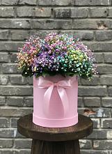Цветочная композиция из Гипсофила и Розы в шляпной коробке в Корсакове
