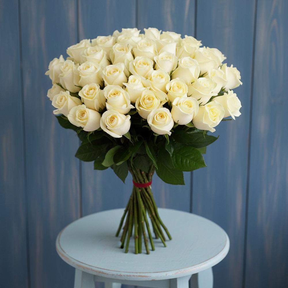 Букет 51 Белая роза Эдлесс Лав в Корсакове