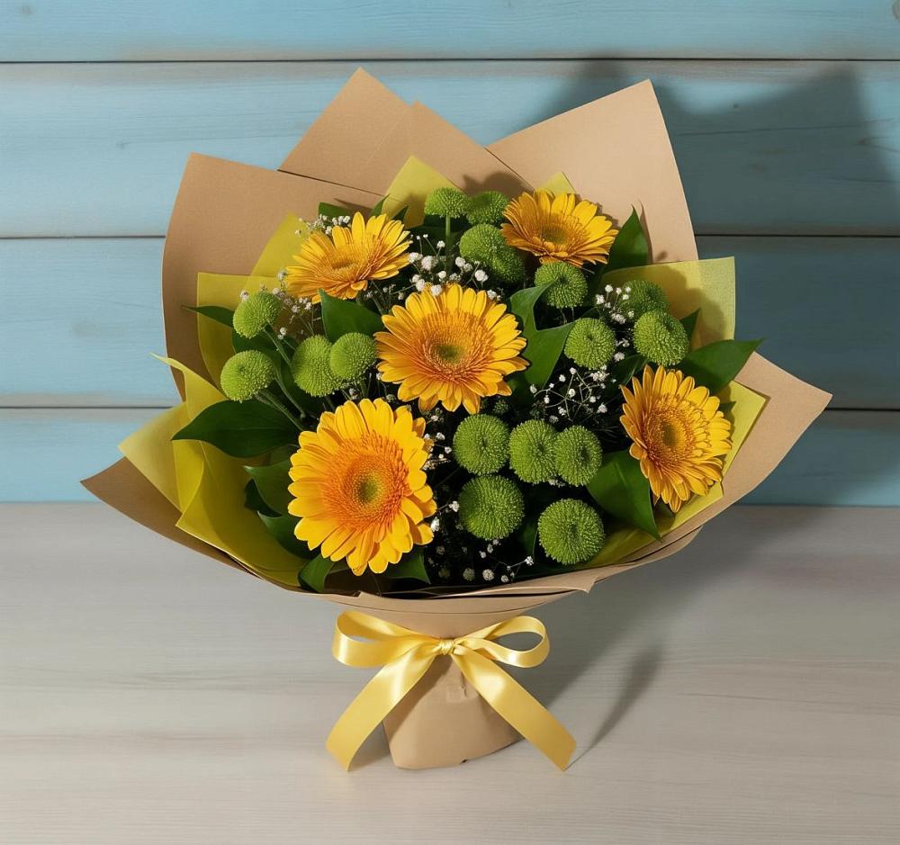 Букет цветов из: Герберы и Хризантемы в Корсакове