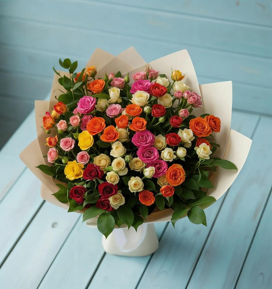 Букет Микс из разноцветных кустовых роз в Корсакове