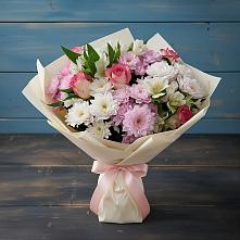 Букет цветов из:  Хризантемы, Альстромерии и Розы в Корсакове