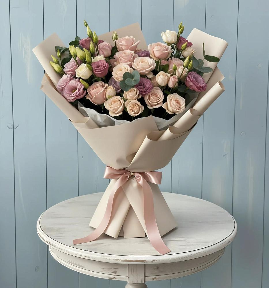 Букет цветов из: Розы и Лизиантусы в Корсакове