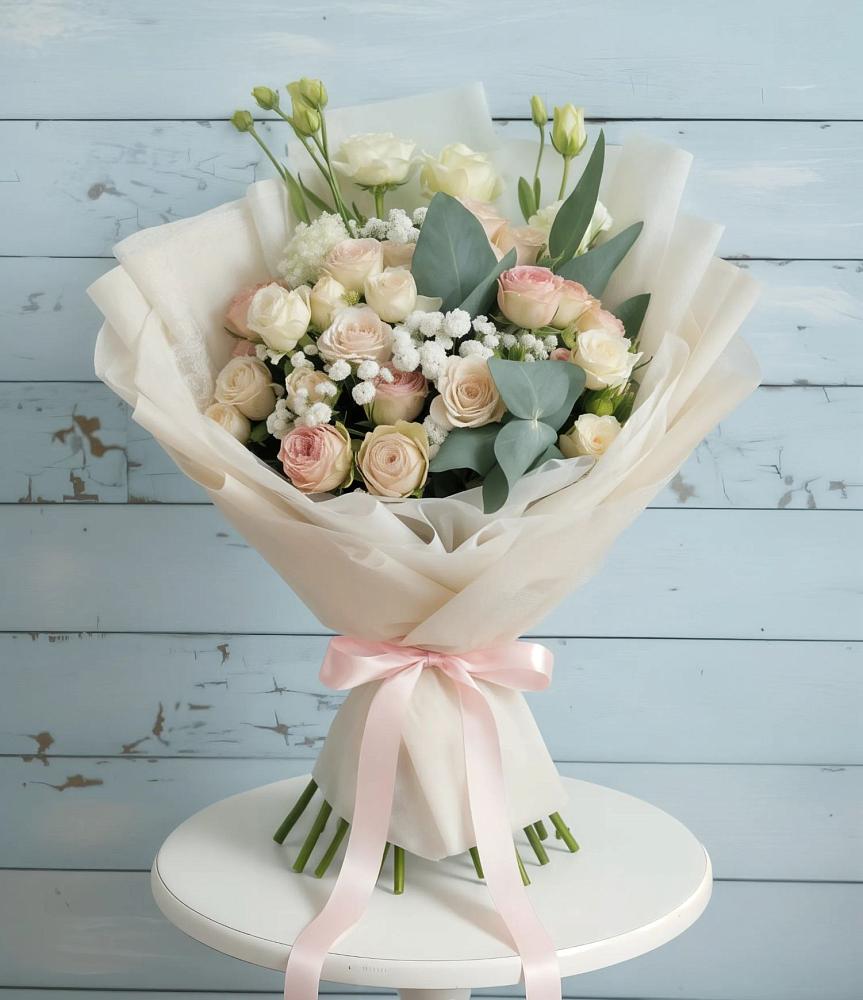 Букет цветов из: Розы и Лизиантусы в Корсакове