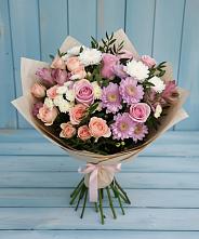 Букет цветов из:  Хризантемы, Розы и Альстромерии в Корсакове